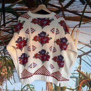 Vintage Eddie Bauer Quilt Motif Sweater